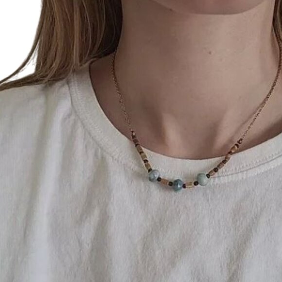 Eclectic Vintage Beaded Necklace Gold Chain Boho Summer Style - Picture 5 of 5